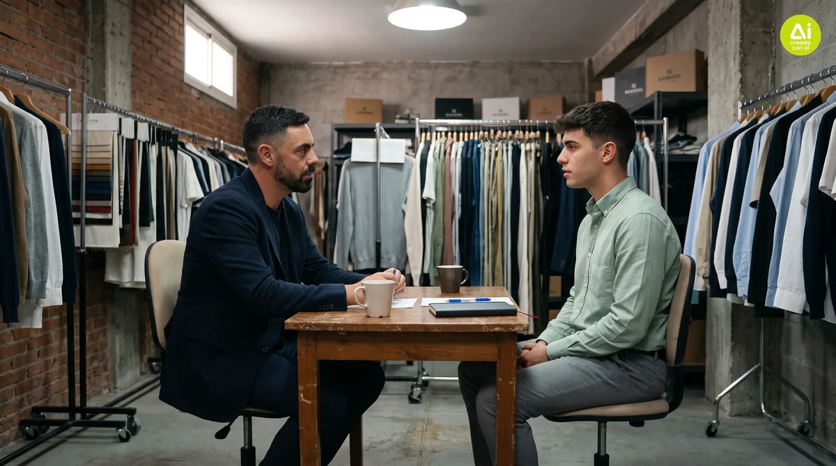 Entrevista de trabajo en la trastienda de una tienda para encontrar personal comprometido en Canarias